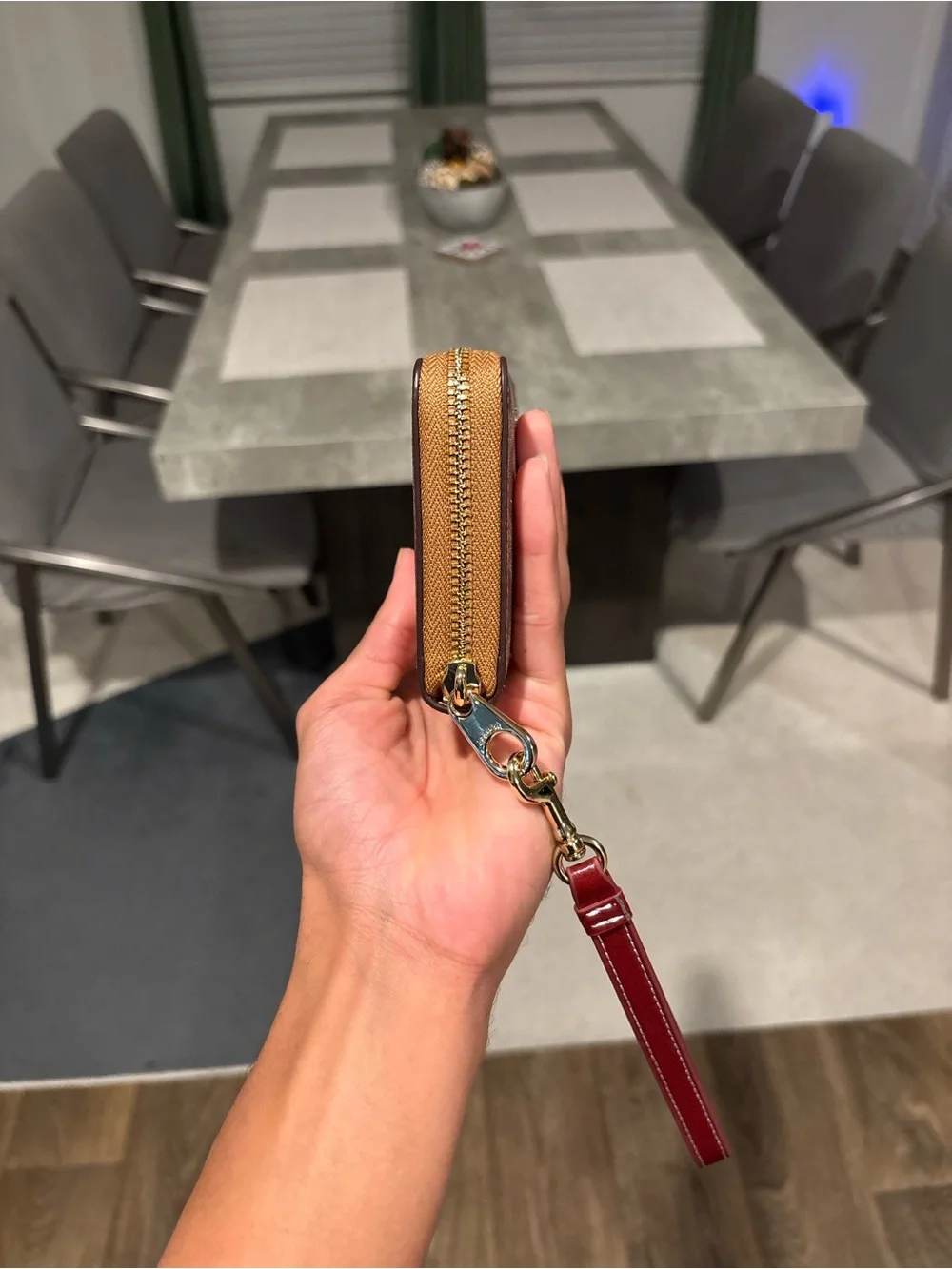 Coach Brown Signature Snoopy Zip Wallet with Red Wristlet